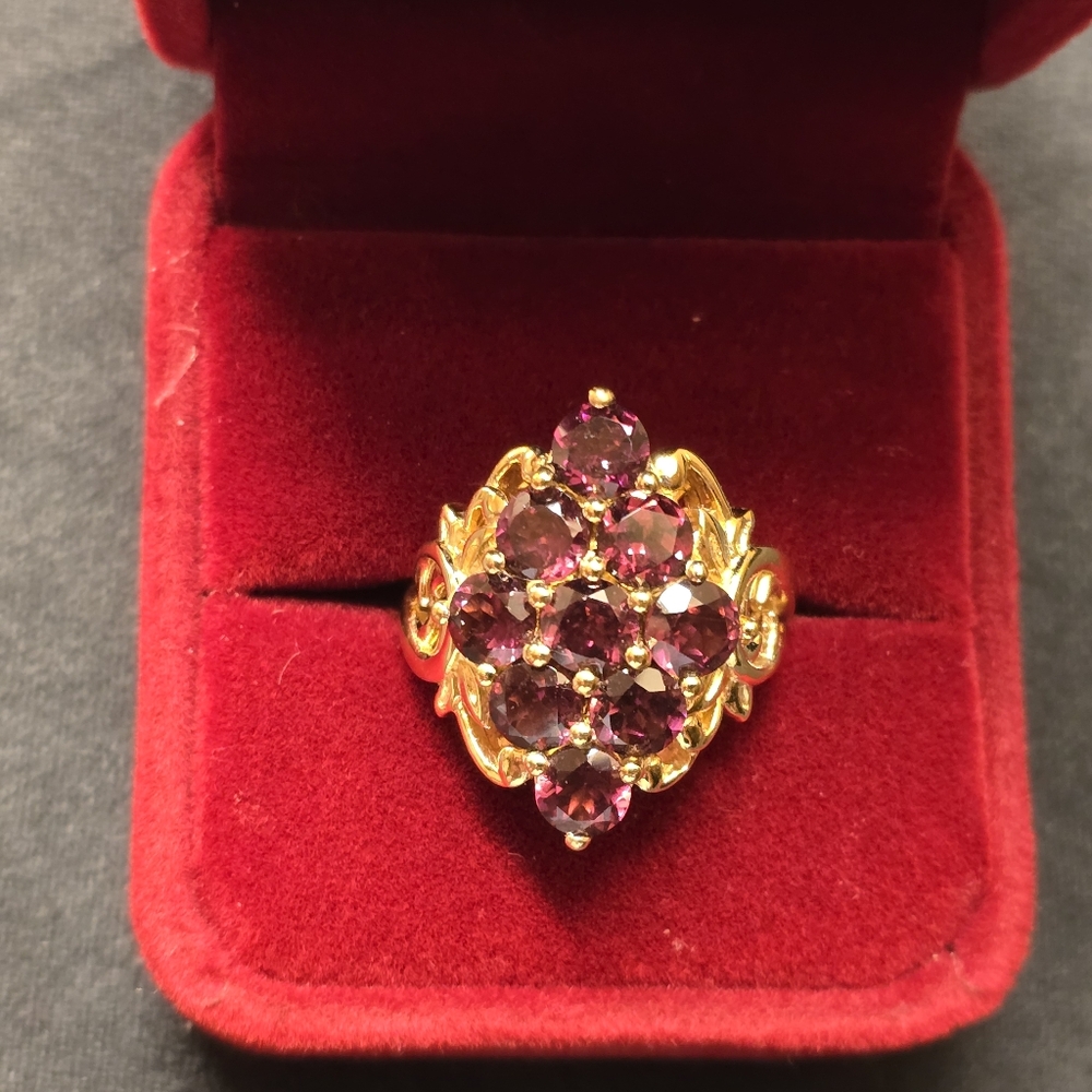 .925 Sterling Silver Gold Plated Wine Garnet Ring Size 7 Made By STS